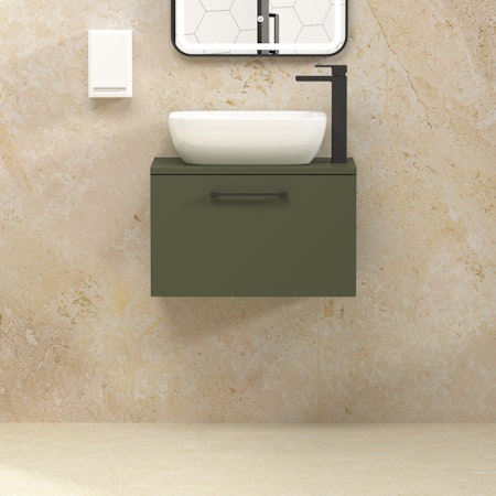 Modena 800mm Satin Green Wall Hung Vanity Unit 1 Drawer with Countertop Basin