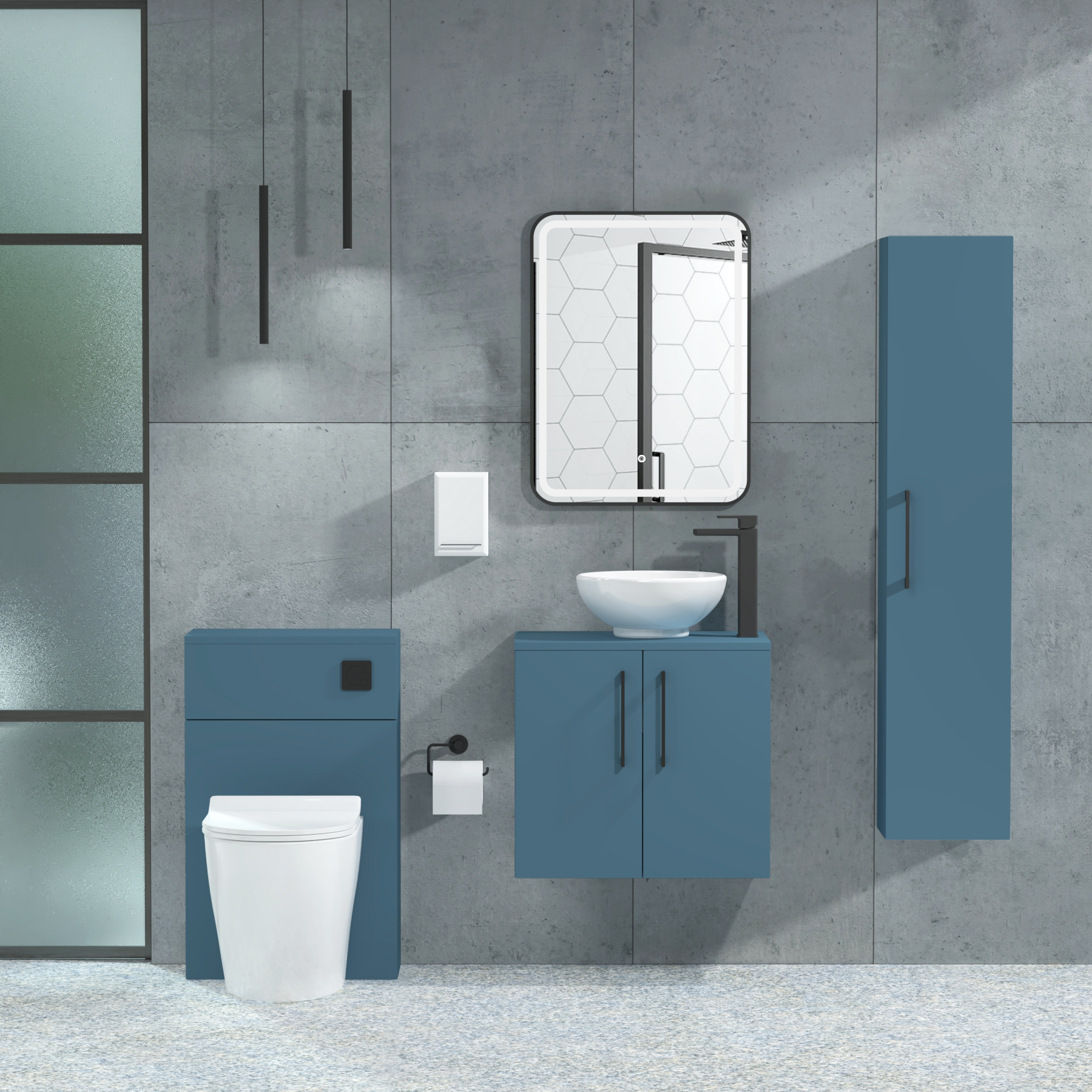 Modena 800mm Satin Blue Wall Hung Vanity Unit 2 Door with Countertop Basin