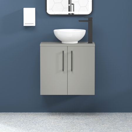 Modena 600mm Satin Grey Wall Hung Vanity Unit 2 Door with Countertop Basin