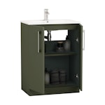 Modena 800mm Satin Green Floor Standing Vanity Unit 2 Door Cabinet with Minimalist Basin