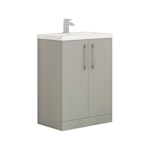Modena 600mm Satin Grey Floor Standing Vanity Unit 2 Door Cabinet with Mid-Edge Basin