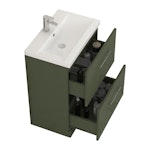 Modena Satin Green 2 Drawer Floor Standing Vanity Unit with Mid-Edge Basin & Multiple Size & Handles