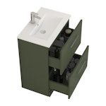 Modena 800mm Satin Green Floor Standing Vanity Unit 2 Drawer Cabinet with Minimalist Basin