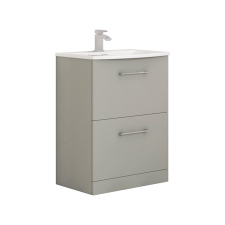 Modena Satin Grey 2 Drawer Floor Standing Vanity Unit with Curved Basin & Multiple Size & Handles