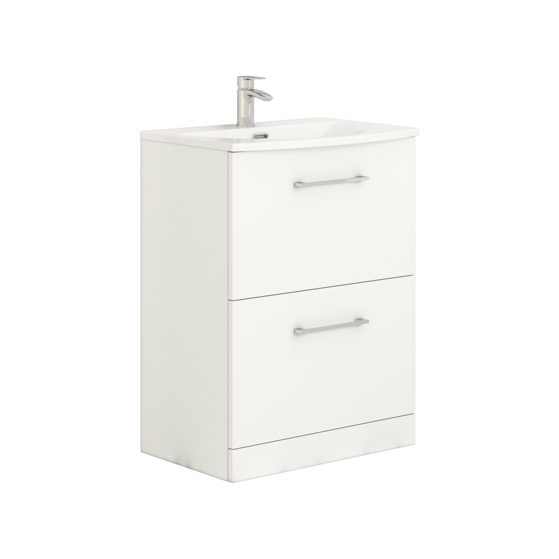 Modena Satin White 2 Drawer Floor Standing Vanity Unit with Curved