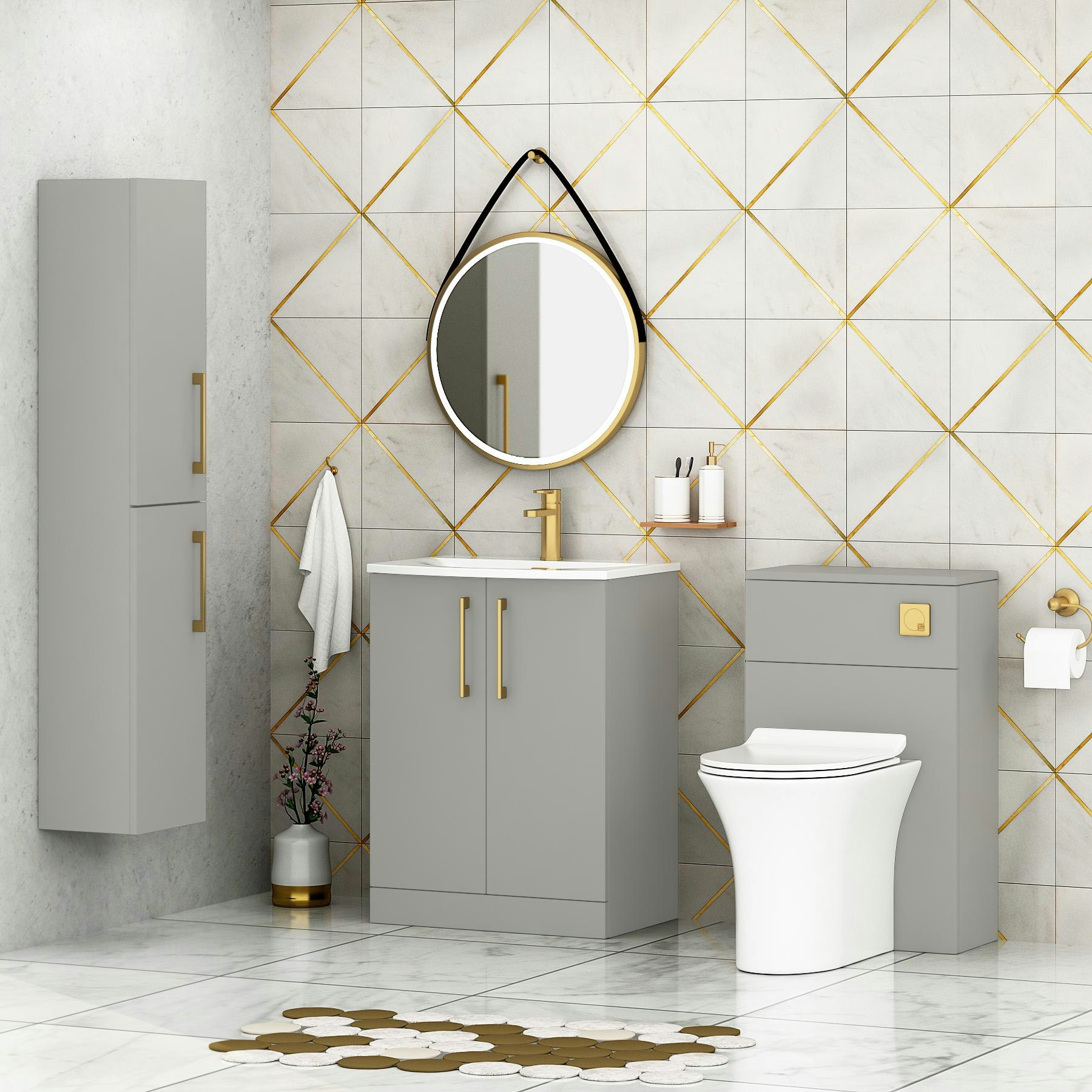 Modena Satin Grey 2 Door Floor Standing Vanity Unit with Curved Basin