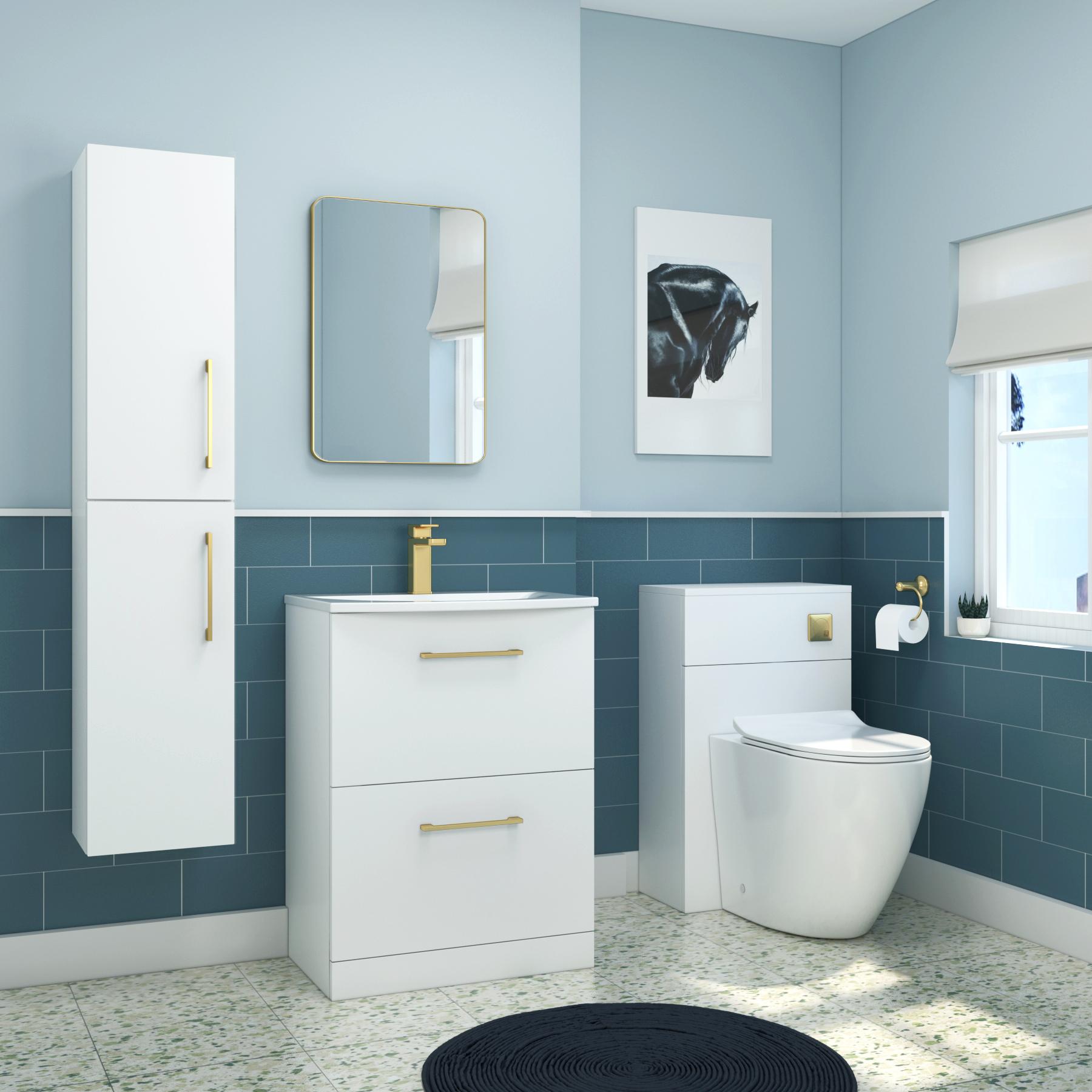 Modena Satin White 2 Drawer Floor Standing Vanity Unit with Curved