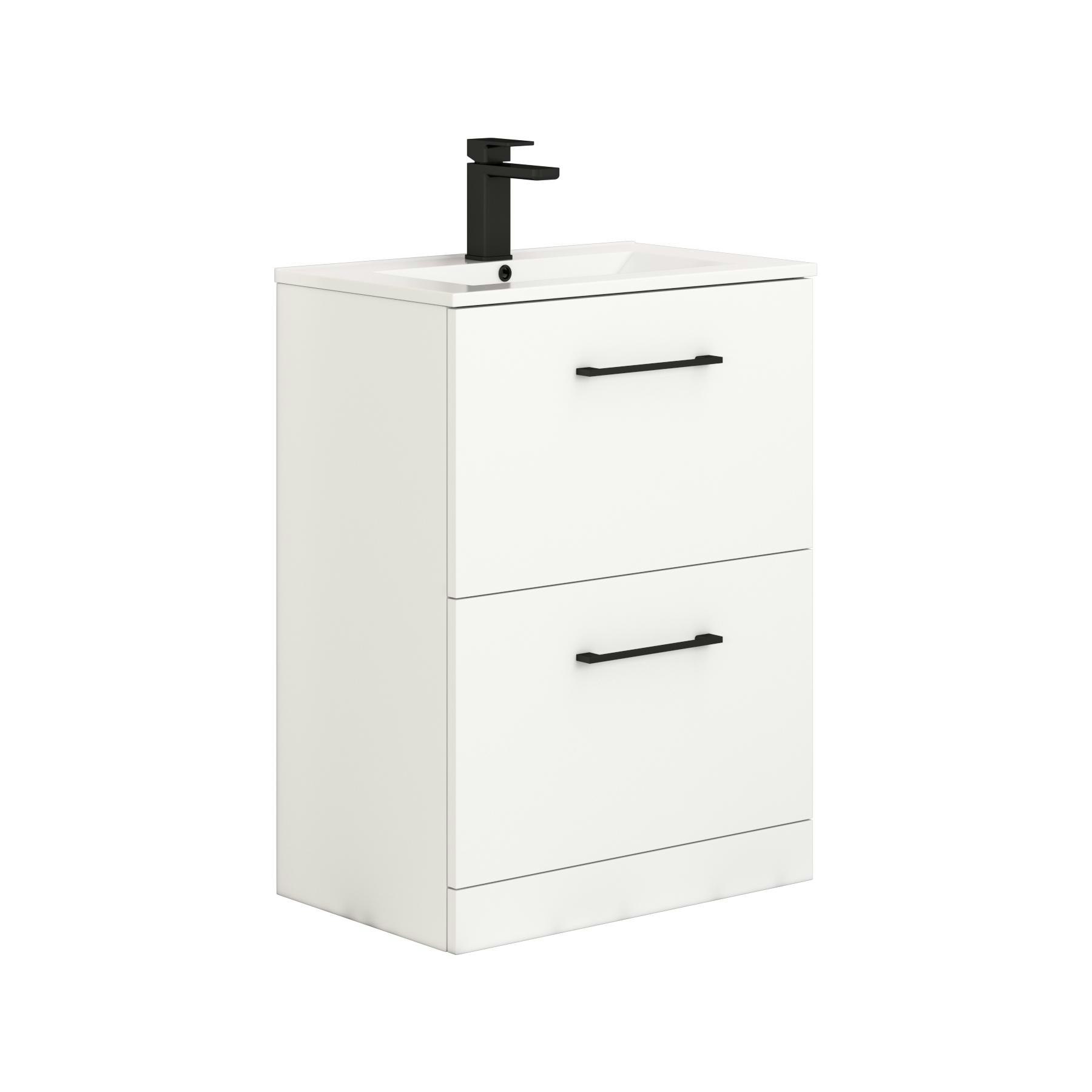 Modena Satin White 2 Drawer Floor Standing Vanity Unit with Minimalist