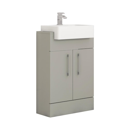 Elena 600mm Floor Standing Vanity Sink Unit Satin Grey 2 Door With Semi Recessed Basin