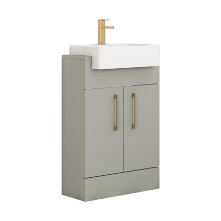 Elena 600mm Satin Grey Floor Standing Vanity Unit 2 Door With Semi Recessed Basin - Multiple Handles