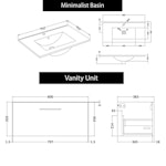 Modena 800mm Satin White Wall Hung Vanity Unit 1 Drawer Minimalist Basin With Black Handle