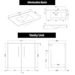 Modena 800mm Satin White Wall Hung Vanity Unit 2 Door Minimalist Basin With Black Handle
