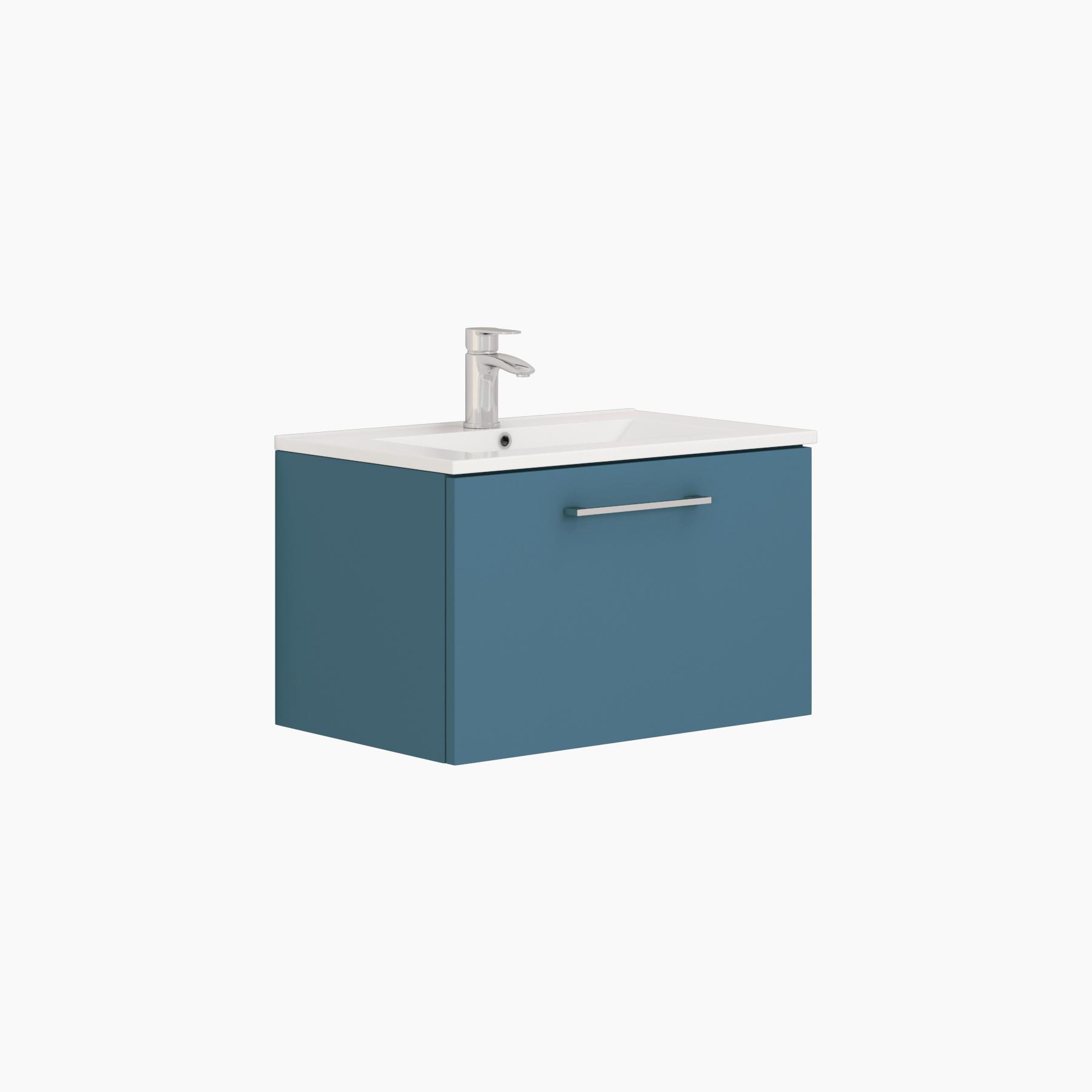 Modena Satin Blue 1 Drawer Wall Mounted Vanity Unit with Minimalist Basin - Optional Size & Handles