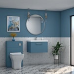 Modena 800mm Satin Blue Wall Hung Vanity Unit 1 Drawer Minimalist Basin