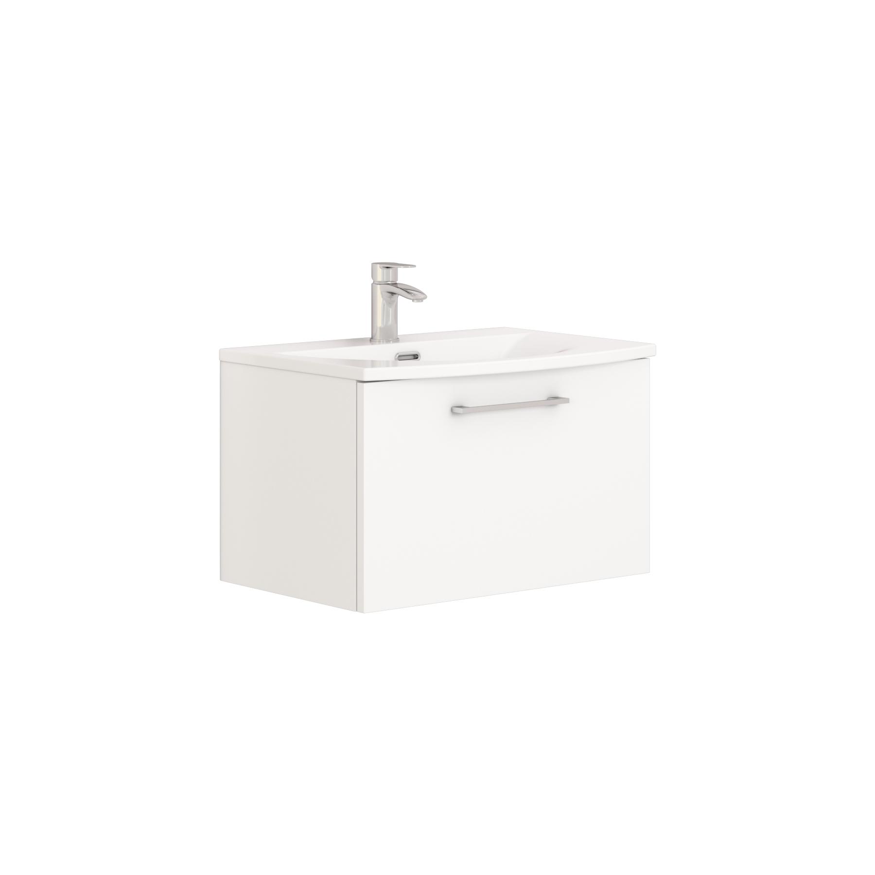 Modena Satin White 1 Drawer Wall Mounted Vanity Unit with Curved Basin - Optional Size & Handles