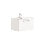 Modena 600mm Satin White Wall Hung Vanity Unit 1 Drawer Curved Basin