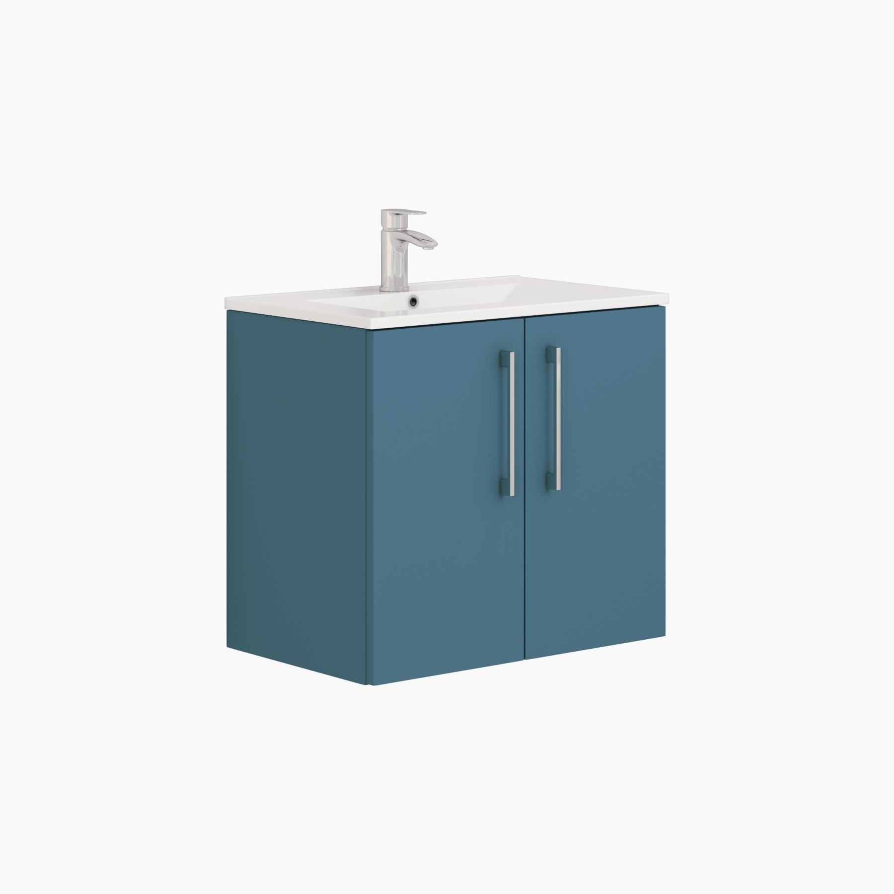 Modena Satin Blue 2 Door Wall Mounted Vanity Unit with Minimalist Basin - Optional Size & Handles