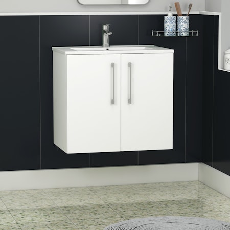 Modena 500mm Satin White Wall Hung Vanity Unit 2 Door Cabinet with Minimalist Basin
