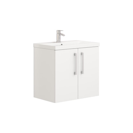 Modena Satin White 2 Door Wall Mounted Vanity Unit with Mid-Edge Basin - Optional Size & Handles
