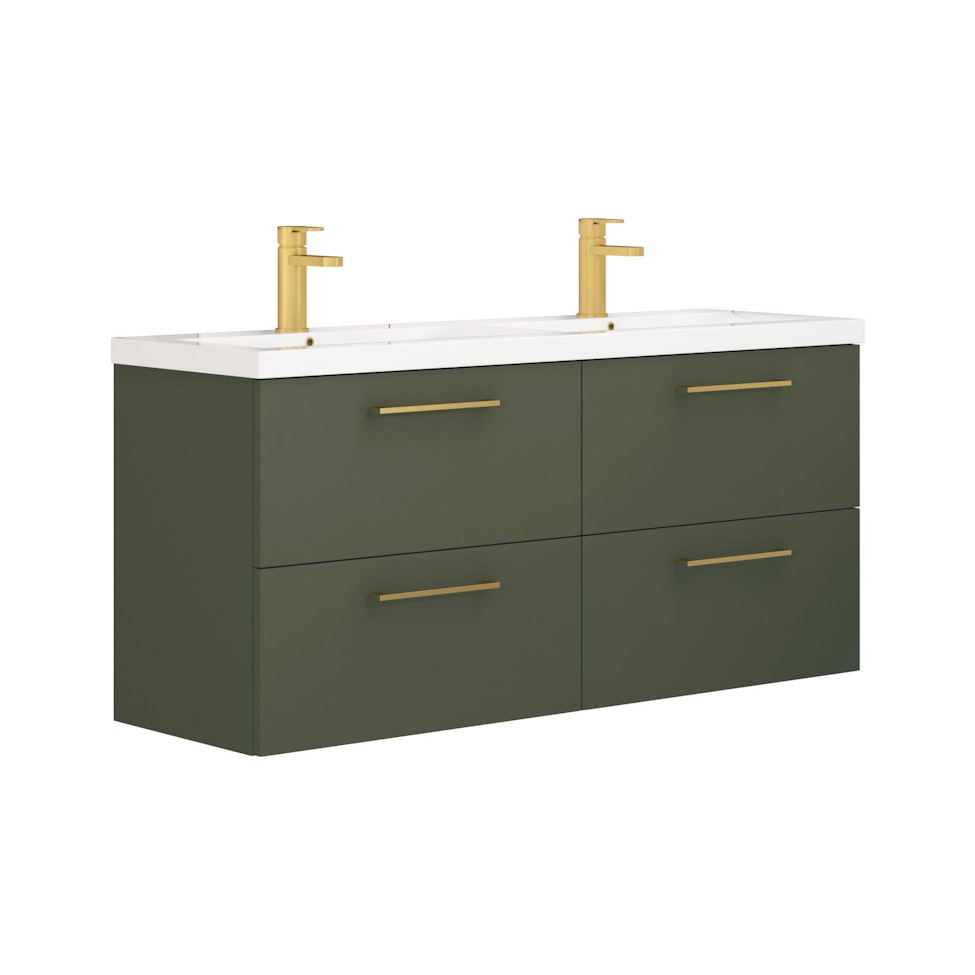 Modena 1200mm Wall Hung Vanity Unit 4 Drawer with Double Basin - Multicolor & Handles