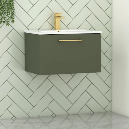 Modena 600mm Satin Blue Wall Hung Vanity Unit 1 Drawer With Countertop Basin Mdasb 1dwr 600