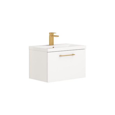 Modena Satin White 1 Drawer Wall Mounted Vanity Unit with Mid-Edge Basin - Optional Size & Handles