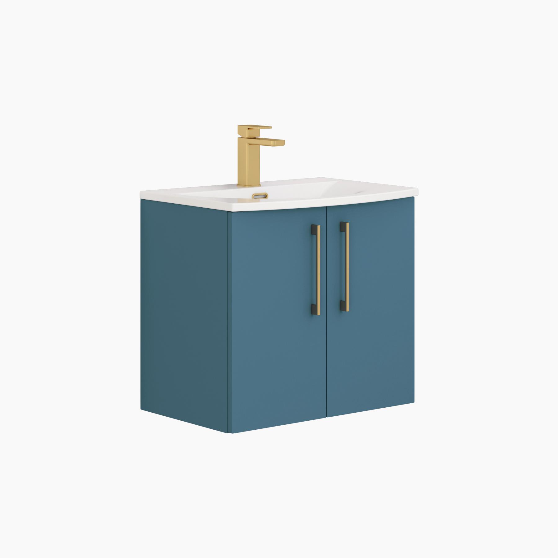 Modena 600mm Satin Blue Wall Hung Vanity Unit 1 Drawer With Countertop Basin Mdasb 1dwr 600