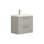 Modena 600mm Satin Grey Wall Hung Vanity Unit 2 Drawer Mid-Edge Basin With Brushed Brass Handle