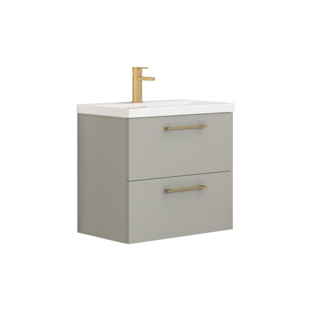 Modena Satin Grey 2 Drawer Wall Mounted Vanity Unit with Mid-Edge Basin - Optional Size & Handles