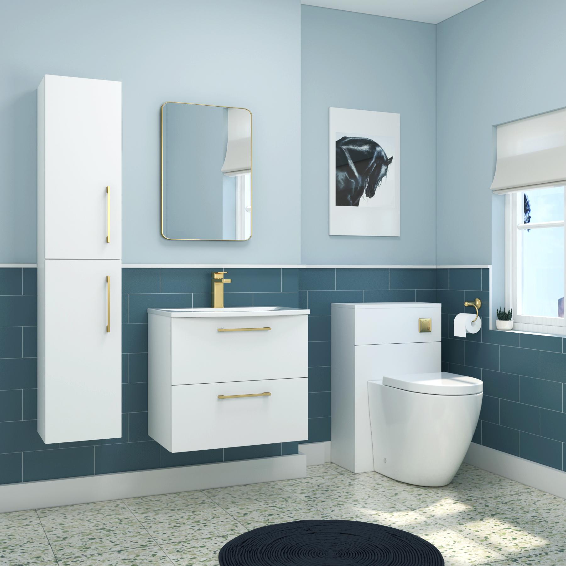 Modena 600mm Satin Blue Wall Hung Vanity Unit 1 Drawer With Countertop Basin Mdasb 1dwr 600