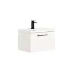 Modena 800mm Satin White Wall Hung Vanity Unit 1 Drawer Mid-Edge Basin With Black Handle