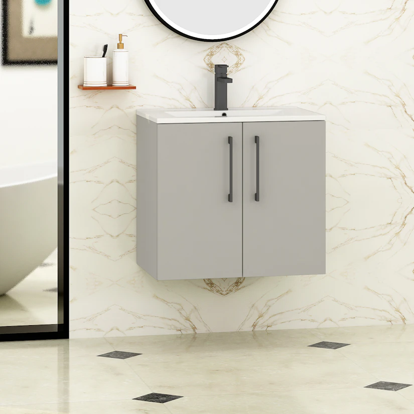 Modena 600mm Satin Blue Wall Hung Vanity Unit 1 Drawer With Countertop Basin Mdasb 1dwr 600
