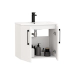 Modena 800mm Satin White Wall Hung Vanity Unit 2 Door Minimalist Basin With Black Handle