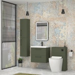 Modena Satin Green 2 Drawer Wall Mounted Vanity Unit with Minimalist Basin - Optional Size & Handles