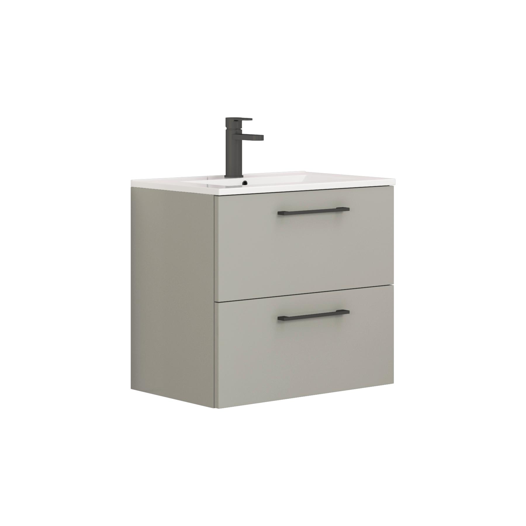 Modena Satin Grey 2 Drawer Wall Mounted Vanity Unit With Minimalist ...