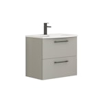 Modena 600mm Satin Grey Wall Hung Vanity Unit 2 Drawer Curved Basin With Black Handle
