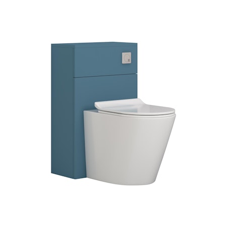 Modena 500mm Satin Blue BTW WC Unit with Cesar Rimless Toilet Pan & Slim Seat, Cistern