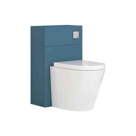 Modena 500mm Satin Blue BTW WC Unit with Cesar Rimless Toilet Pan & Seat, Cistern