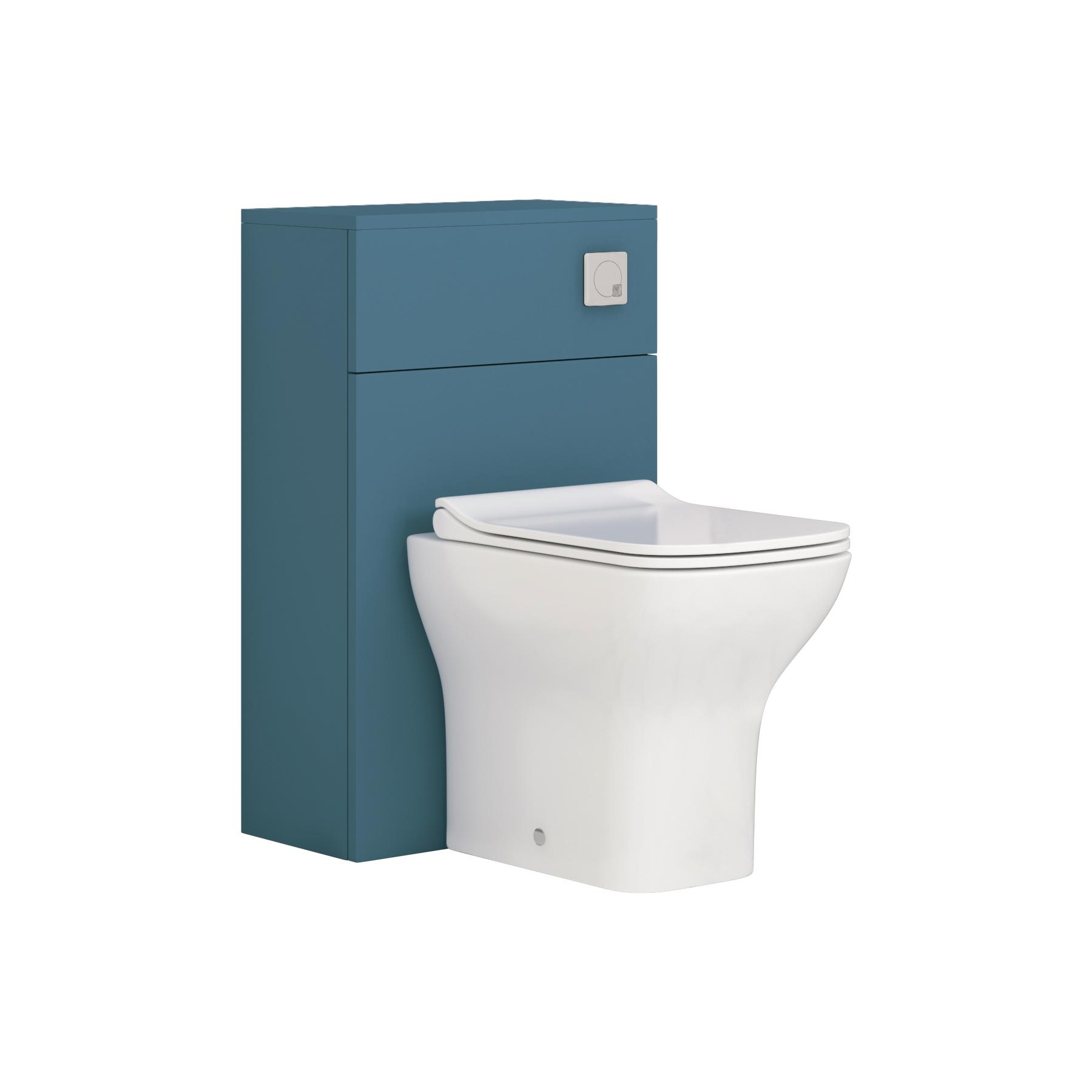 Modena 500mm Satin Blue BTW WC Unit With Rimless Toilet Seat and Various Pans
