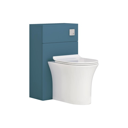 Modena 500mm Satin Blue BTW WC Unit with Breeze Rimless Toilet Pan & Slim Seat, Cistern