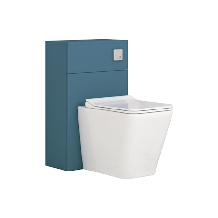 Modena 500mm Satin Blue BTW  WC Unit with Elena Rimless Toilet Pan & Slim Seat, Cistern 