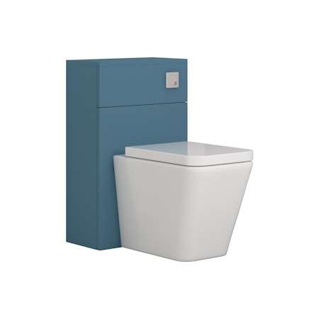 Modena 500mm Satin Blue BTW WC Unit with Elena Rimless Toilet Pan & Seat, Cistern