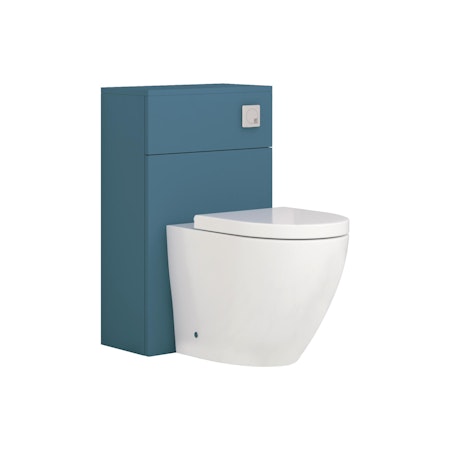 Modena 500mm Satin Blue BTW WC Unit with Abacus Rimless Toilet Pan & Seat, Cistern