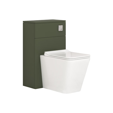 Modena 500mm Satin Green BTW WC Unit With Rimless Toilet Seat and Various Pans