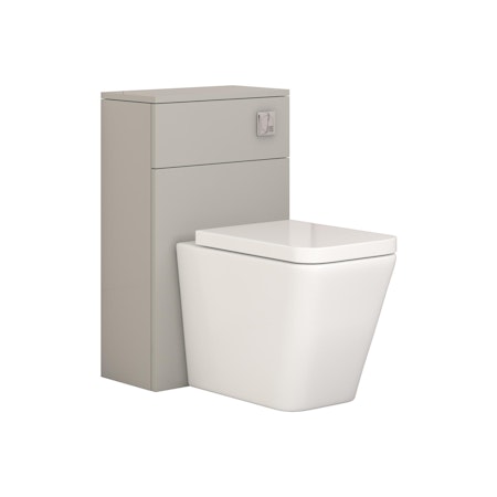 Modena 500mm Satin Grey BTW WC Unit with Elena Rimless Toilet Pan & Seat, Cistern