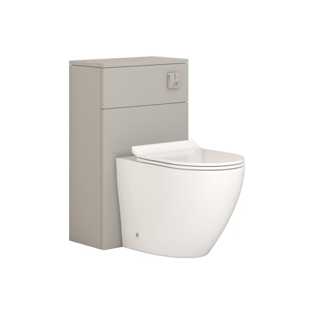 Modena 500mm Satin Grey BTW WC Unit with Abacus Rimless Toilet Pan & Slim Seat, Cistern 