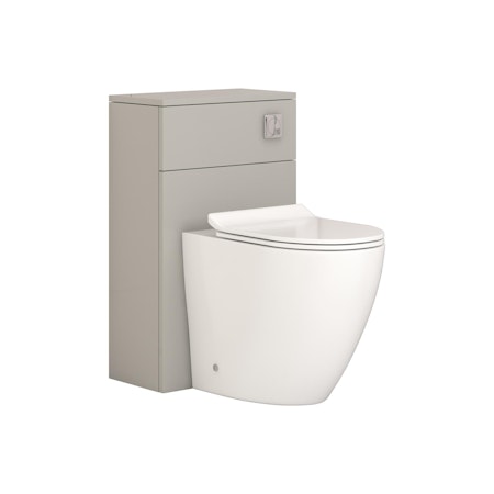 Modena 500mm Satin Grey BTW WC Unit with Abacus Rimless Short Projection Toilet Pan & Slim Seat, Cistern
