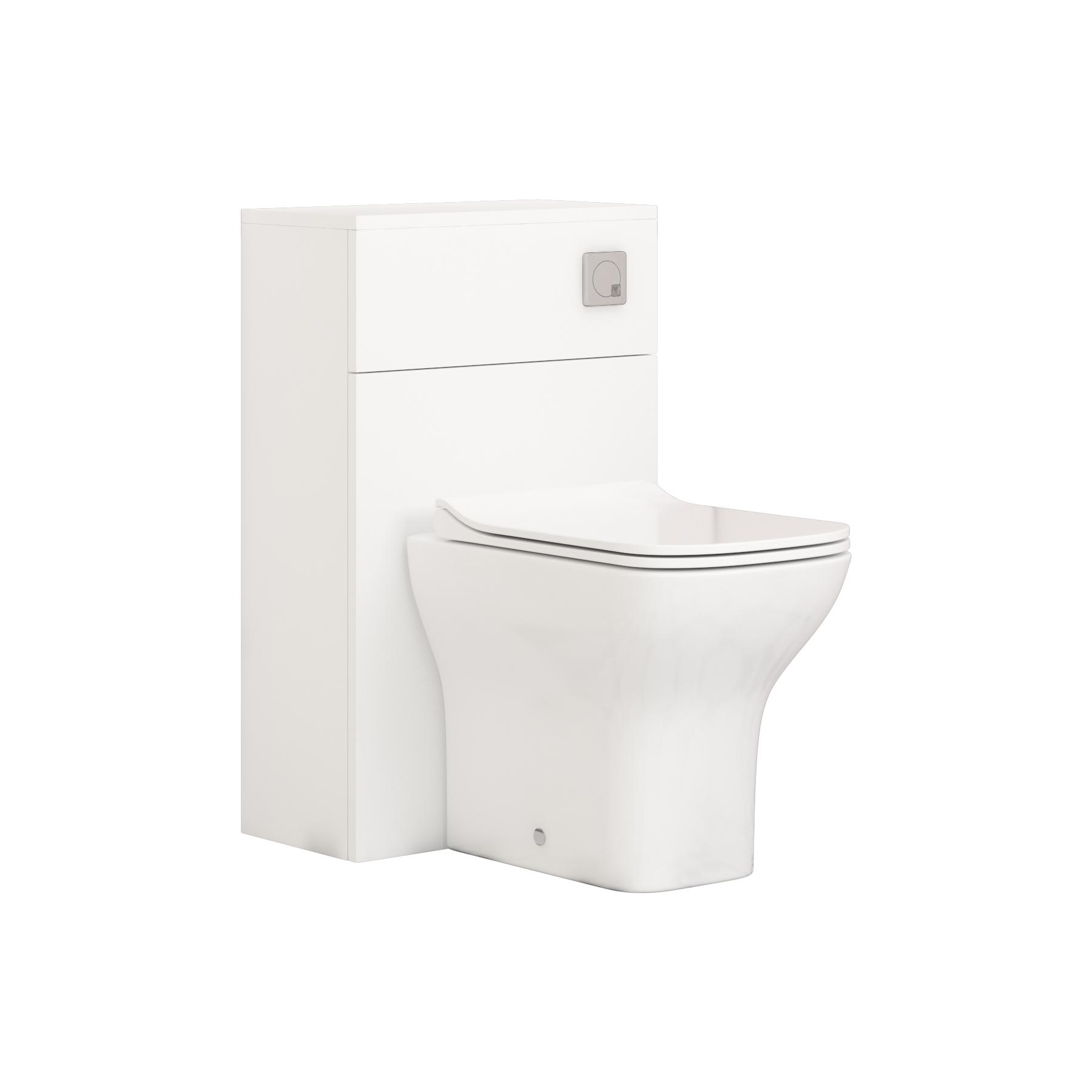 Modena 500mm Satin White BTW WC Unit with Qubix Toilet Pan & Slim Seat, Cistern