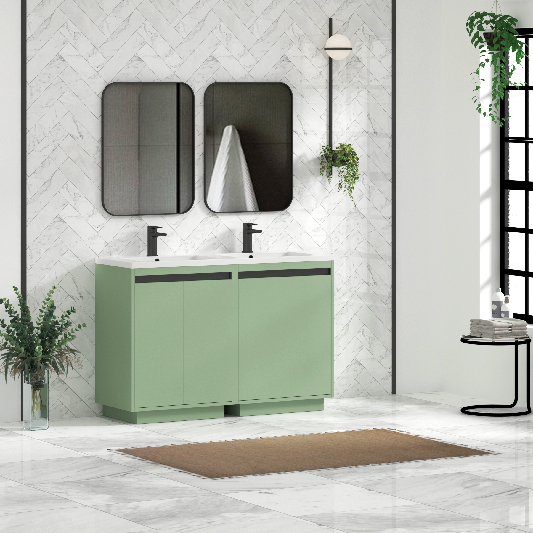 Orion 1200mm Mint Sage 4 Door Floor Standing Vanity Unit with Ceramic Basin & Accent Trim