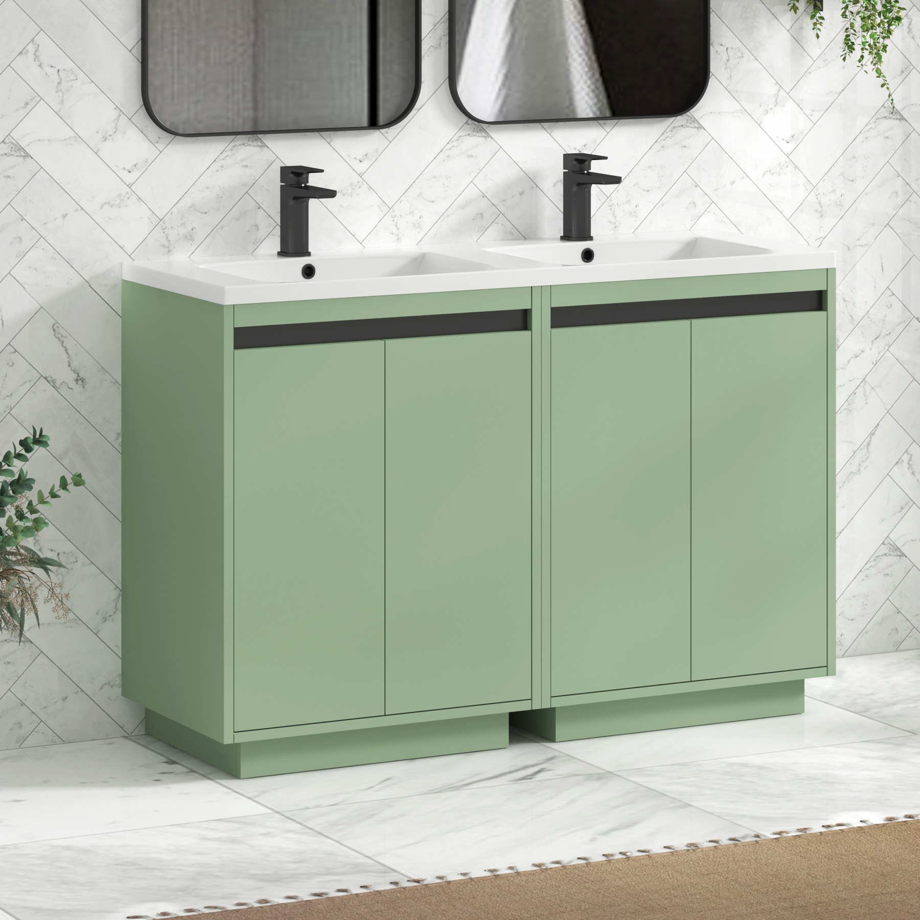 Orion 1200mm Mint Sage 4 Door Floor Standing Vanity Unit with Ceramic Basin & Accent Trim
